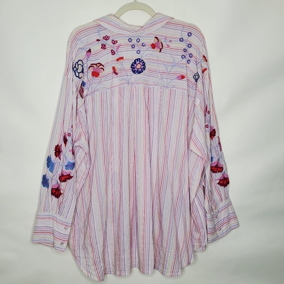 Johnny Was Piper Embroidered Striped Shirt Size 2X Relaxed Floral Button Up - Picture 6 of 15
